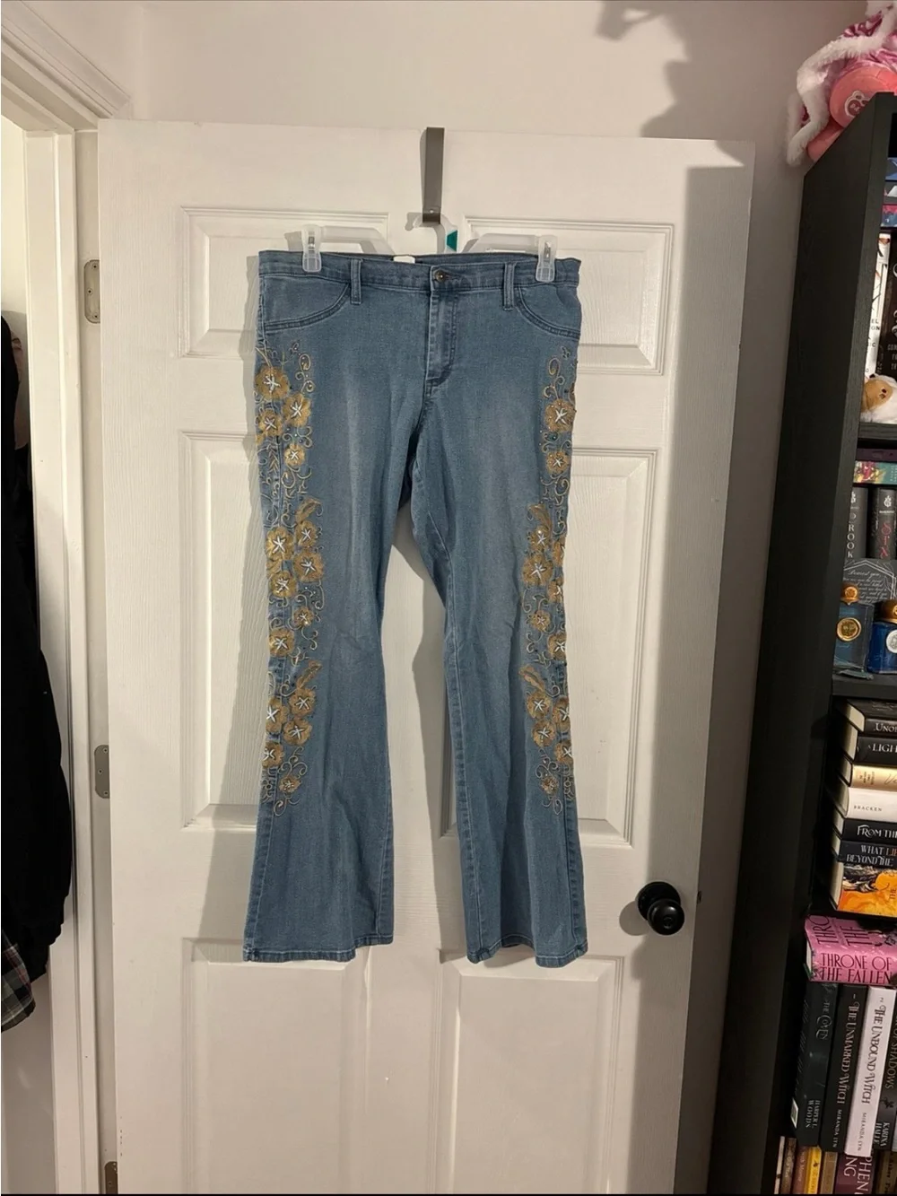 VENUS Light Blue Jeans with Gold Floral Embroidery - Picture 1 of 8